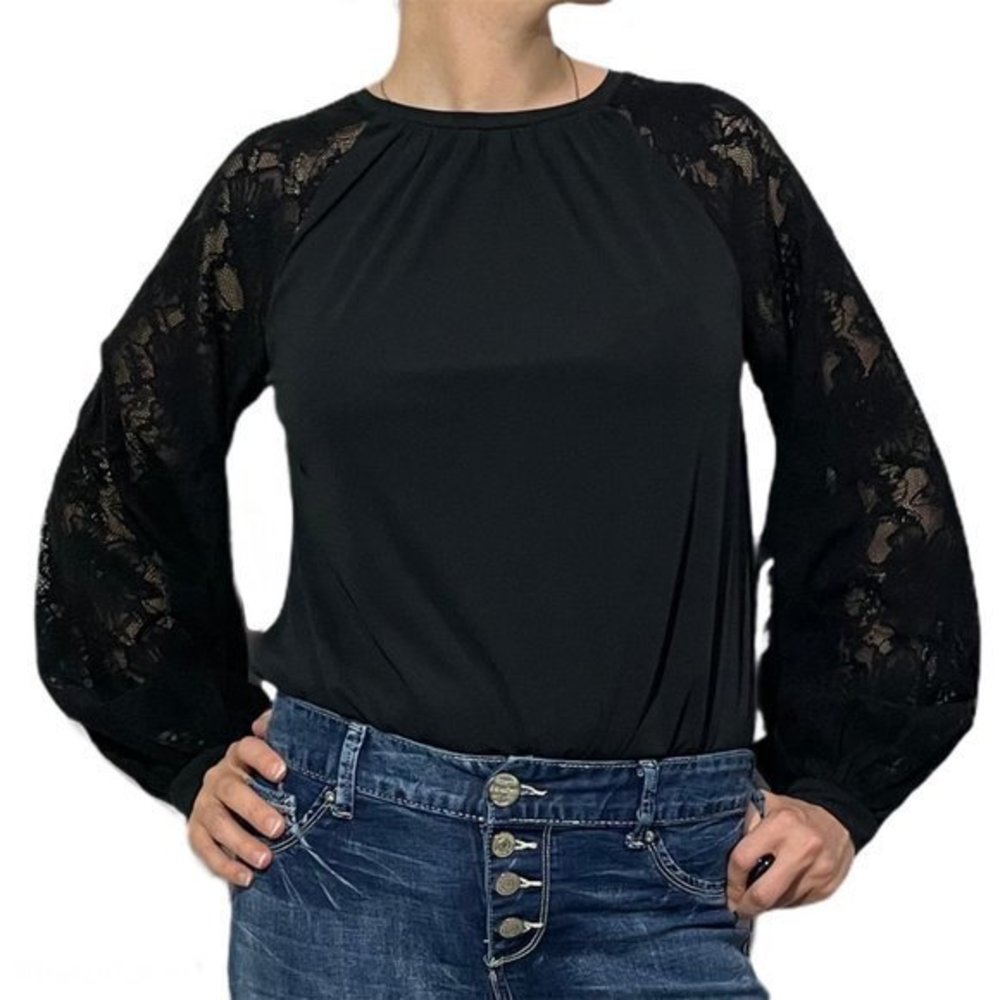 EXPRESS Lace Balloon Sleeve Thong Bodysuit Small
